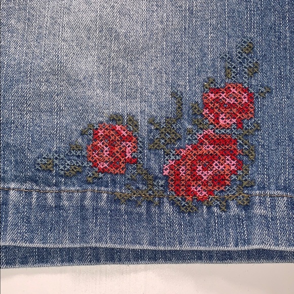 Vintage RALPH Ralph Lauren Denim Mini Skirt CrossStitch Floral Embroidery 10 Y2K - Picture 6 of 14